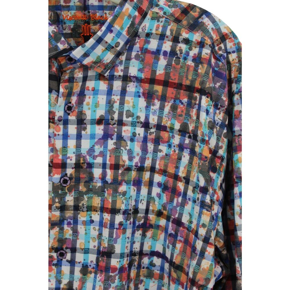 Visconti Black Men's Size XL Paint Splatter Plaid Button Down Shirt
